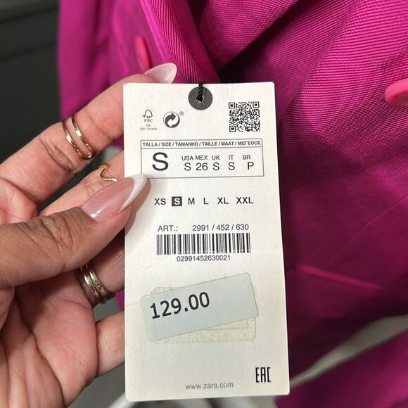 ZARA size small Double Breasted BUTTONED BLAZER FUCHSIA blazer NWT - Picture 7 of 11